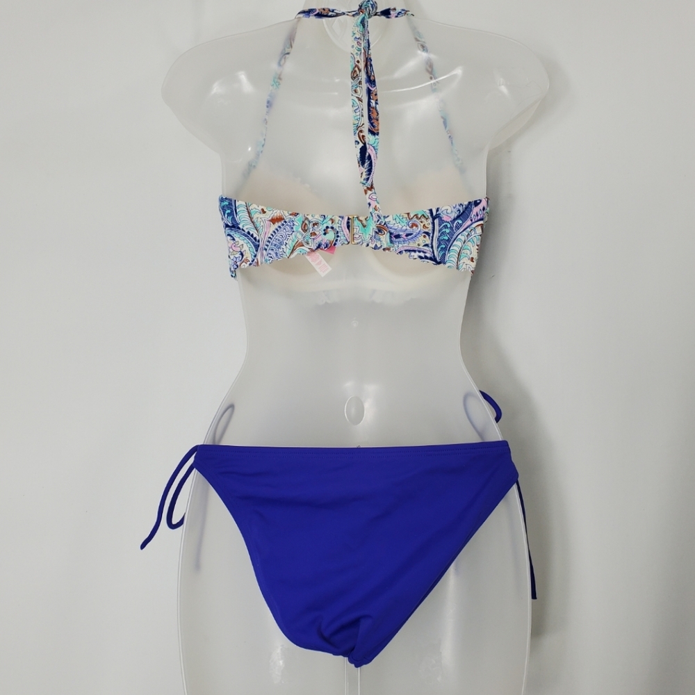 Victoria's Secret Bikini Set Blue Paisley Top - Picture 2 of 11